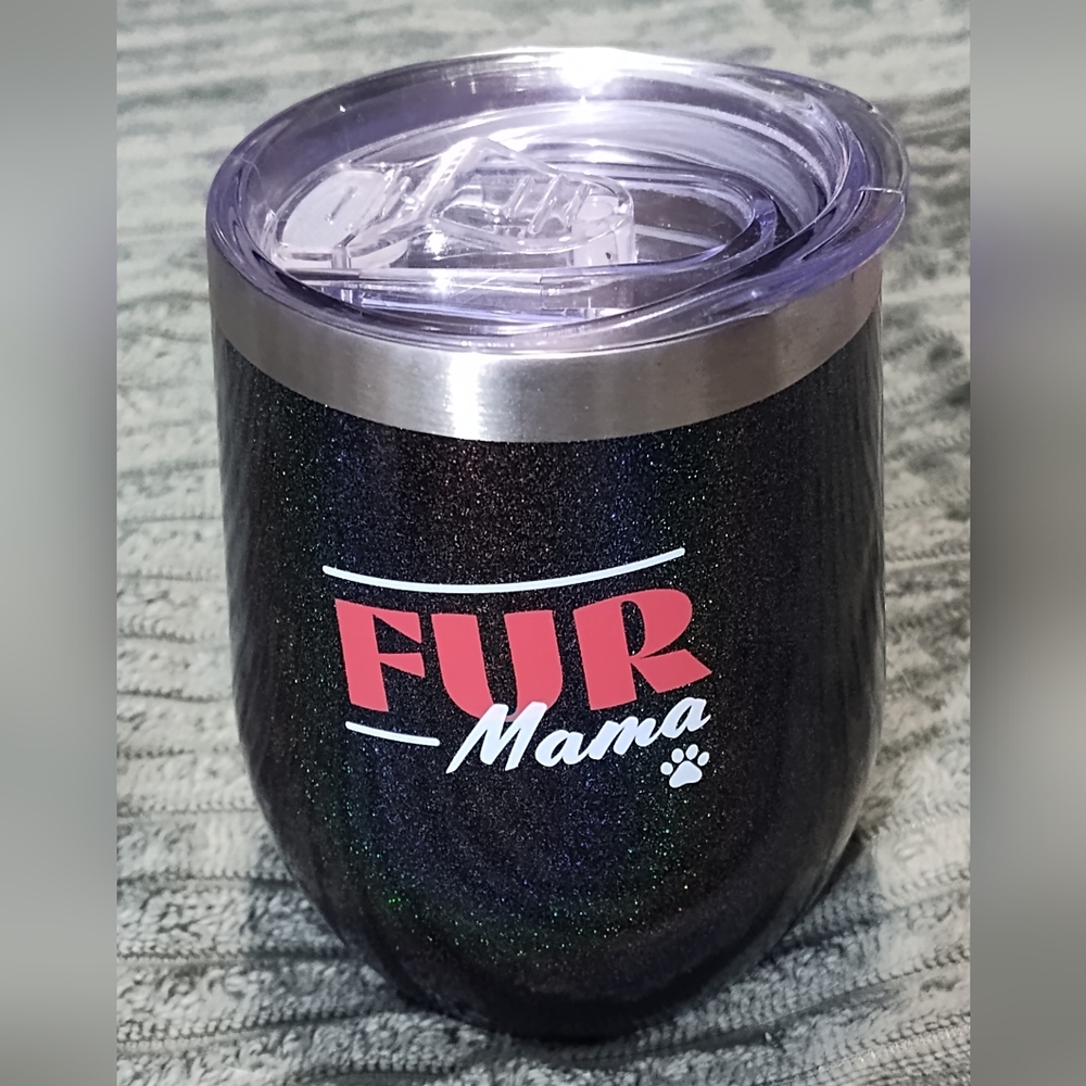 Fur Mama Black Glitter Thermos